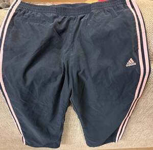Adidas Women's Black and Pink Stripe Track Capri Pants